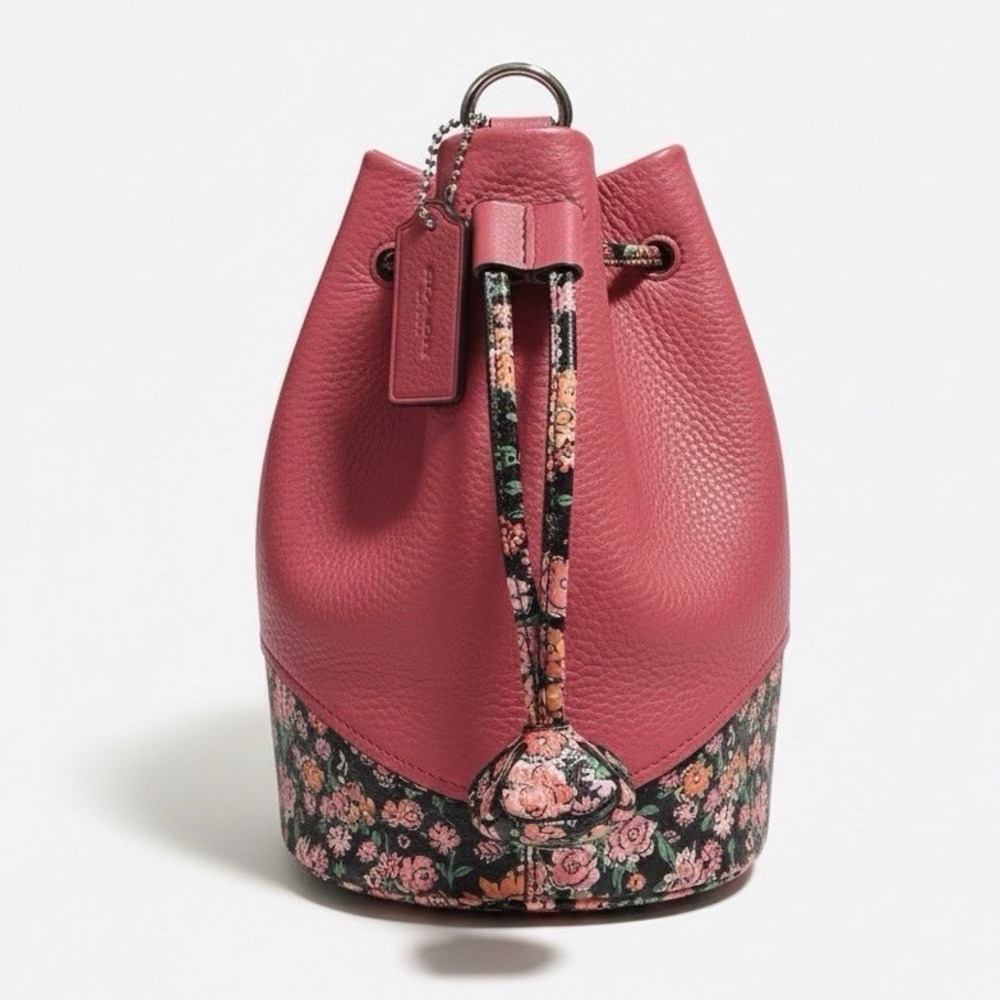 Coach Limited Edition Floral Pebbled Leather Kelsey Bucket Bag Pink F57544 - Picture 3 of 7